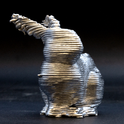Aluminum bunny printed by metal extrusion additive manufacturing